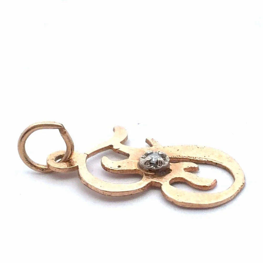 Estate 14K Yellow Gold Diamond Accent Script Capital G Monogram Initial Pendant